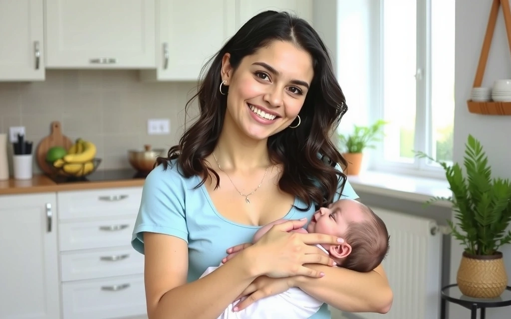 Glückliche Mutter und Baby, symbolisieren gesunde Familienernährung